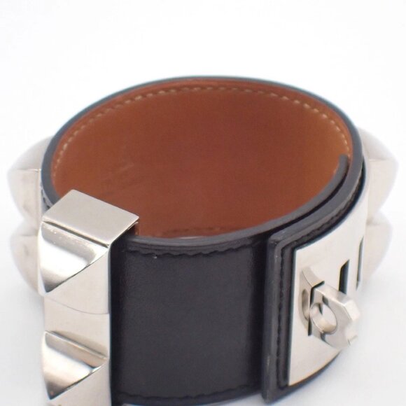 HERMES Collier de Chien Bracelet Bangle Leather Black Size S France 76RL692 - Picture 11 of 14